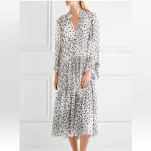 See by Chloe White Blue Floral Chiffon Tiered Maxi Dress Size 40 or 8